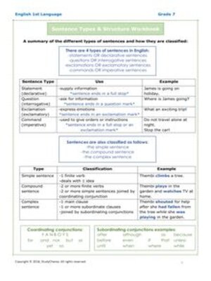 cover image of Grade 7 English: Sentence Types & Structures